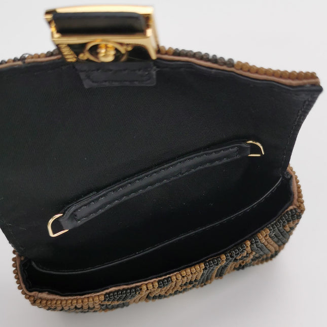 Fendi Nano Baguette Charm Beaded Brown Zucca Psychedelic Print Chain Strap