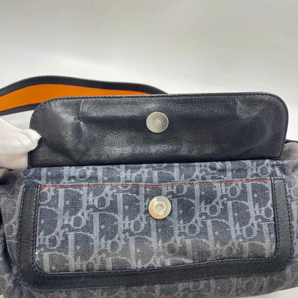 Dior Flight Medium Black Oblique Monogram Orange Strap Shoulder Bag