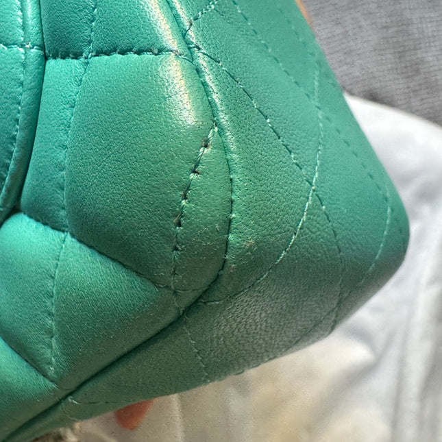 Chanel Classic Flap Mini 2018 Turquoise Blue Green Lambskin Leather Gold Hardware