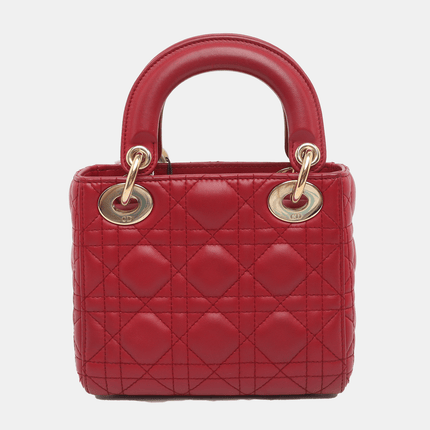 Lady Dior Mini Red Lambskin Leather Gold HW Chain Strap