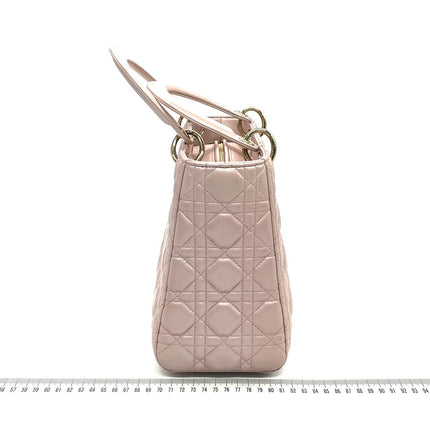 Lady Dior Medium Handbag Pearlescent Pink Cannage Leather Gold Hardware
