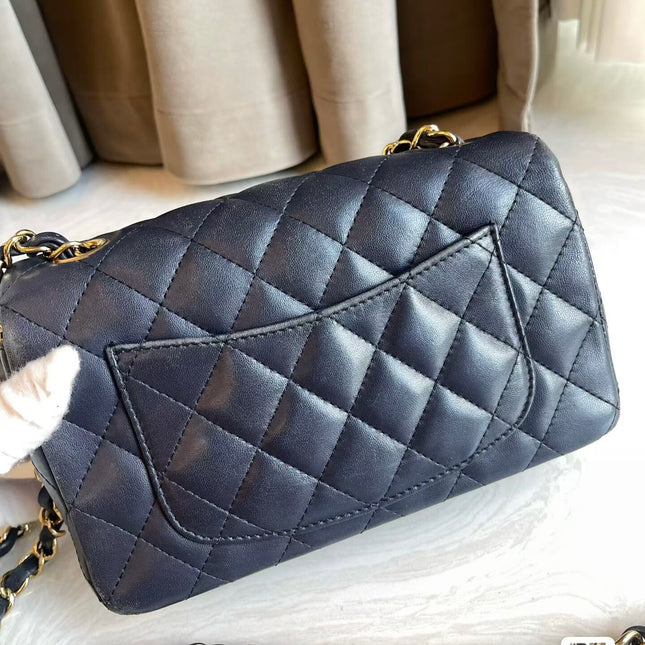 Chanel Classic Flap Rectangular Mini 2015 Navy Lambskin Gold Hardware