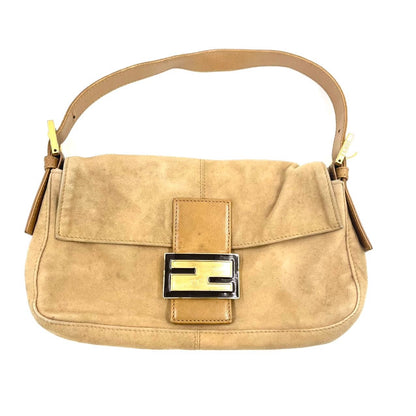 Fendi Baguette Light Camel Brown Suede Leather Shoulder Bag