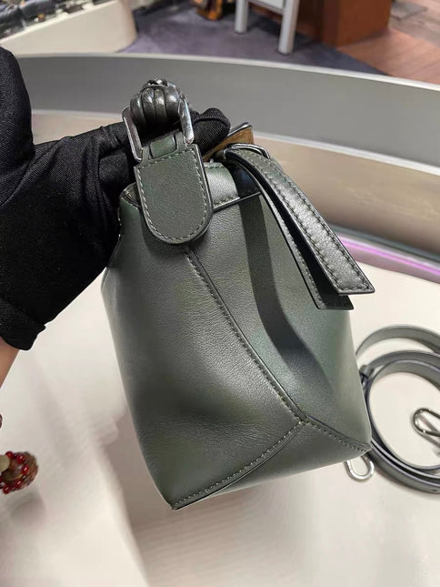 Loewe Puzzle Edge Braided Handle Small Dark Green Nappa Calfskin leather Crossbody bag