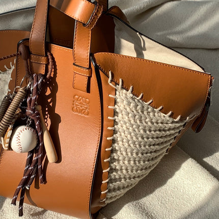 Loewe Hammock Mini Brown Leather Raffia Top Handle Crossbody Bag
