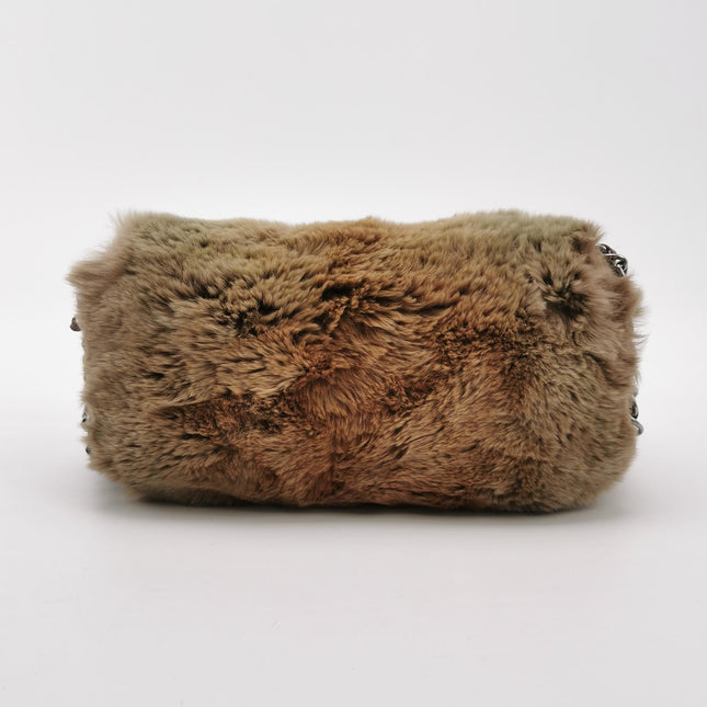 Chanel Fur Flap Bag Brown Grey Chincilla Bag Multi-Layer Chain