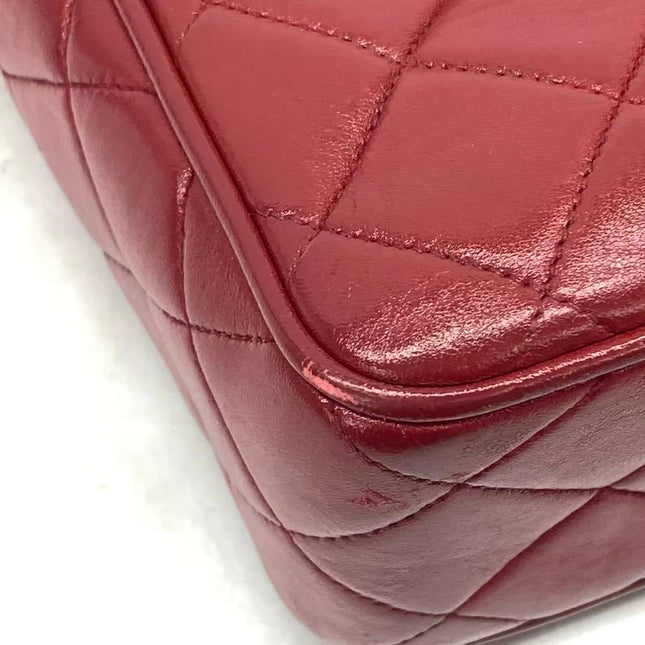 Chanel Vintage Camera Bag Red Lambskin Leather Gold Bajou Chain