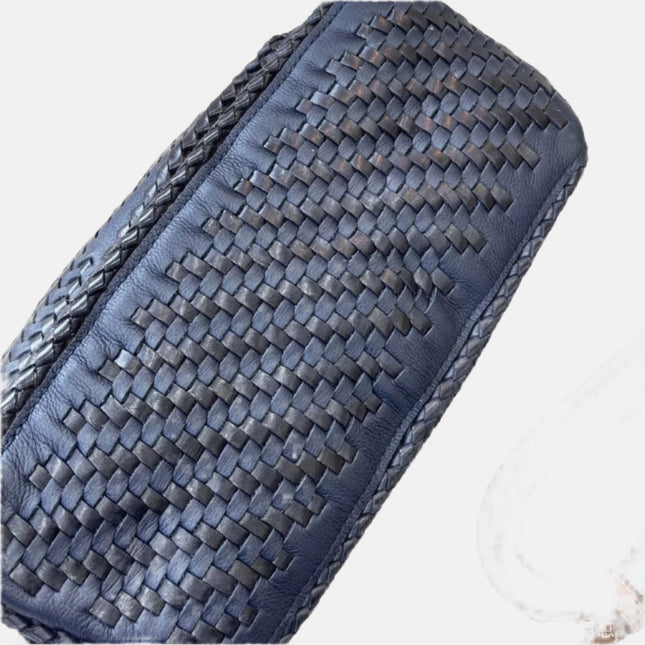 Loewe Puzzle Small Leather Woven Braided Navy Crossbody Bag