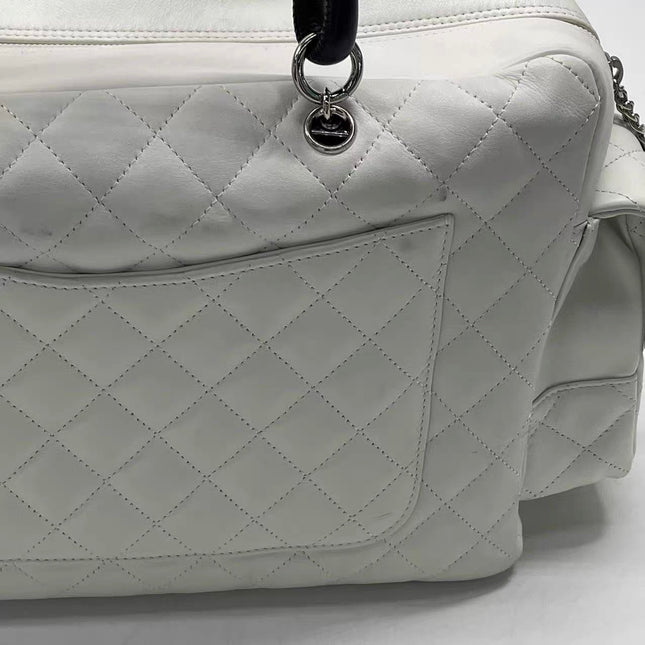 Chanel Cambon Multi-pocket Ligne Reporter Bag Large White Calfskin Leather