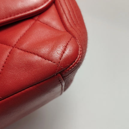 Chanel Classic Flap Single Flap Large Red Lambskin Leather Silver Hardware