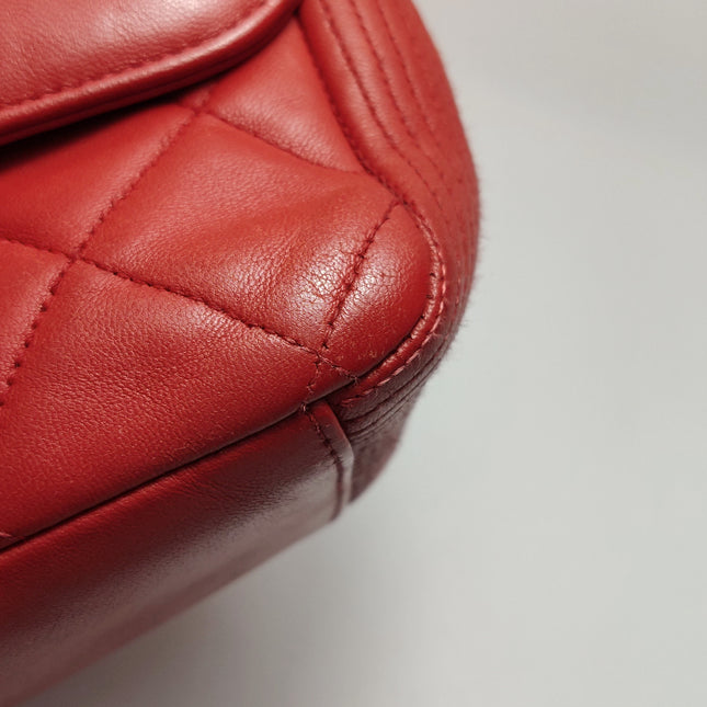 Chanel Classic Flap Single Flap Large Red Lambskin Leather Silver Hardware