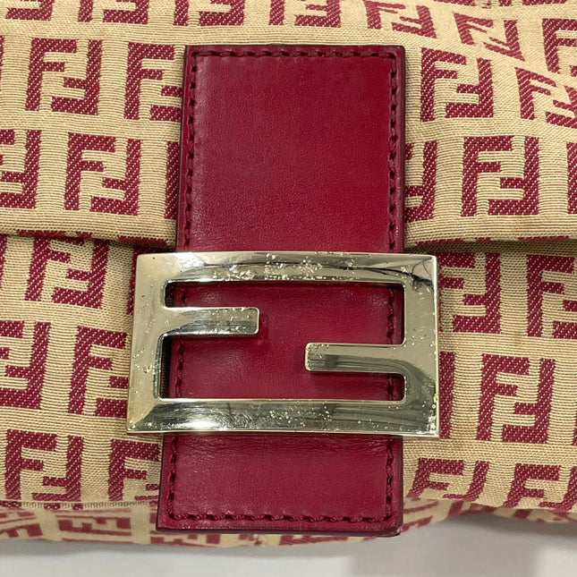 Fendi Mamma Baguette Red Classic Zucchino Monogram Shoulder Bag