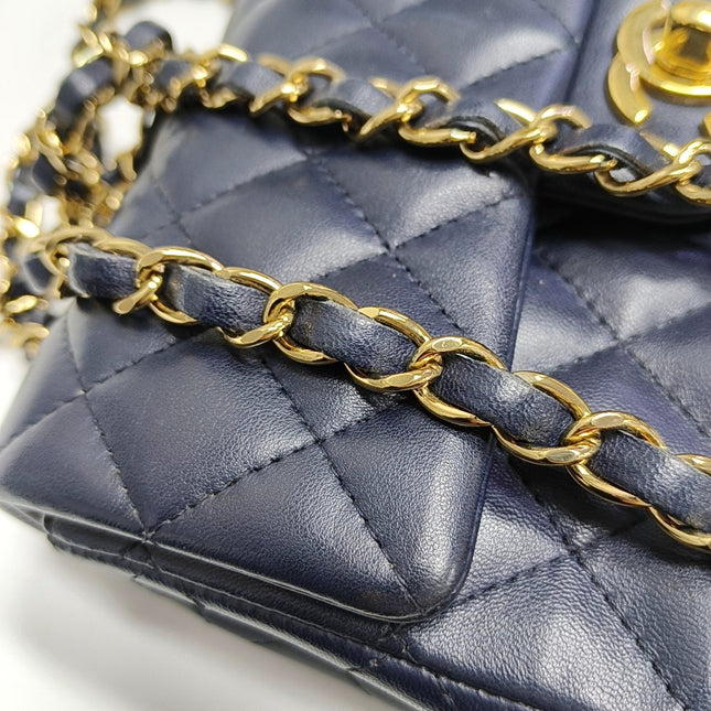 Chanel Classic Flap Rectangular Mini 2015 Navy Lambskin Gold Hardware