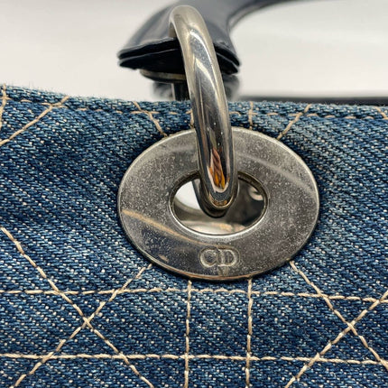 Lady Dior Vintage Medium Navy Blue Jeans Silver Hardware