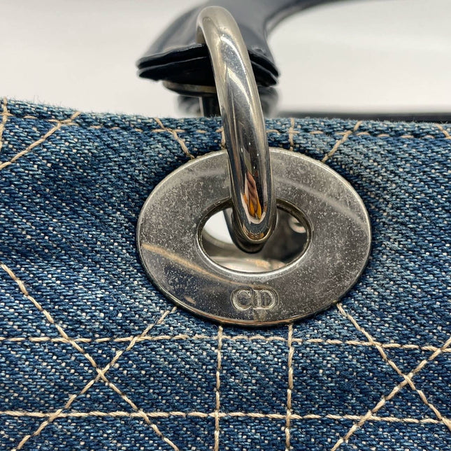 Lady Dior Vintage Medium Navy Blue Jeans Silver Hardware