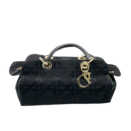 Christian Dior Macros Cannage Coating Canvas Handbag in Black-Luxbags