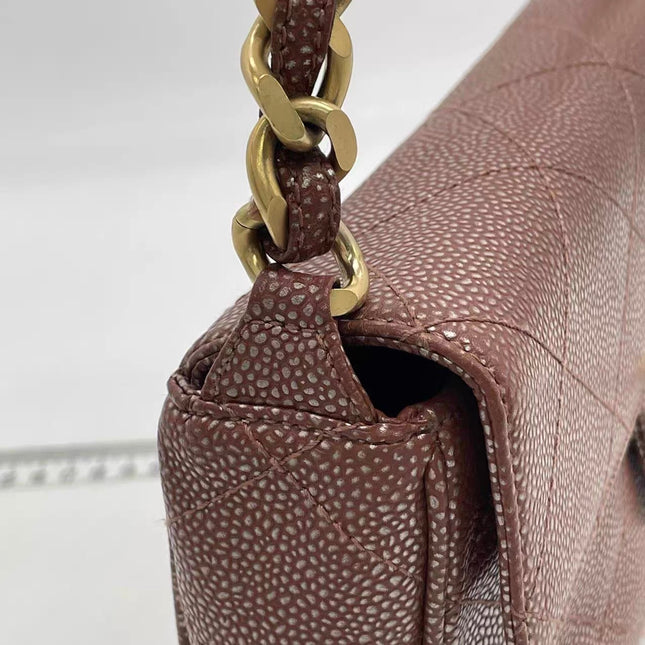 Chanel Vintage Medium Iridescent Brown Caviar Leather Shoulder Bag Gold Hardware