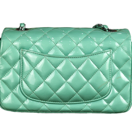 Chanel Classic Flap Rectangular Mini Green Patent Leather Silver HW