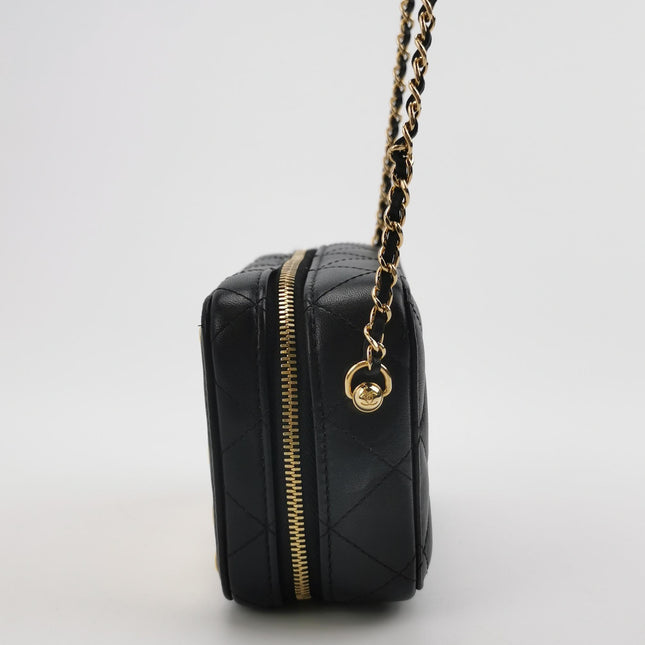 Chanel Vanity Case Mini Black Quilted Lambskin Golden Plate 2021