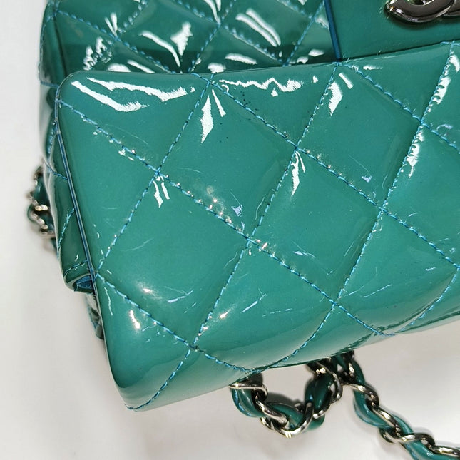 Chanel Classic Flap Rectangular Mini Blue Patent Leather Silver Hardware