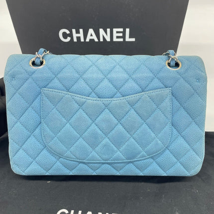 Chanel Timeless Classic Flap Medium Light Blue Caviar Leather Silver Hardware