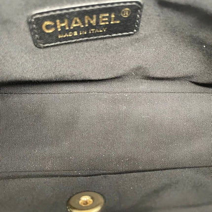 Chanel Graphic Medium Flap Bag Black Lambskin Leather White Edge