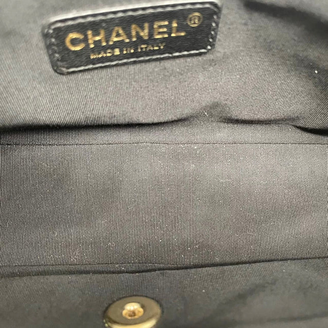 Chanel Graphic Medium Flap Bag Black Lambskin Leather White Edge