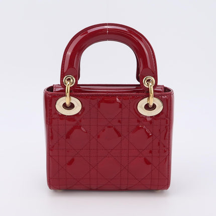 Lady Dior Mini Handbag Burgundy Red Patent Leather Gold-tone Chain Strap