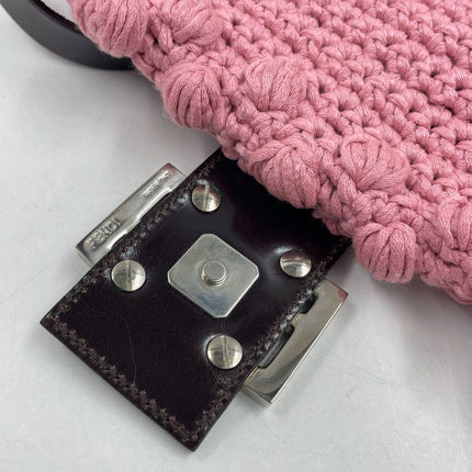 Sold Fendi Baguette Bag Pink Crochet Knit Wool Pompom Shoulder Bag