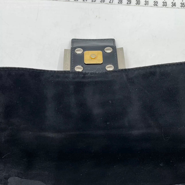 Fendi Baguette Black Patent Leather Gold Hardware Shoulder Bag