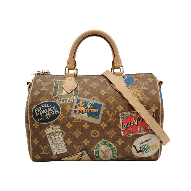 Louis Vuitton Speedy 30 Bandouliere Monogram Hotel Labels-Luxbags