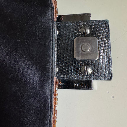 Fendi Mini Mamma Baguette Brown Glitter Beads Floral Embroidery