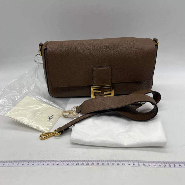 Fendi Baguette Selleria Calfskin Leather Crossbody Bag Large Brown