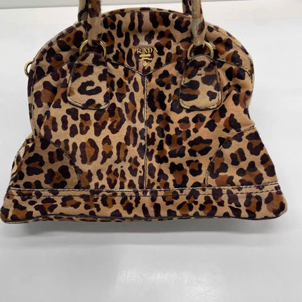 Prada Cheetah Print Large Brown Pony-style Calfskin Tote with Strap