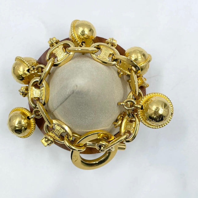 Celine 1990s Gold-tone Triomphe Planet Link Charm Bracelet