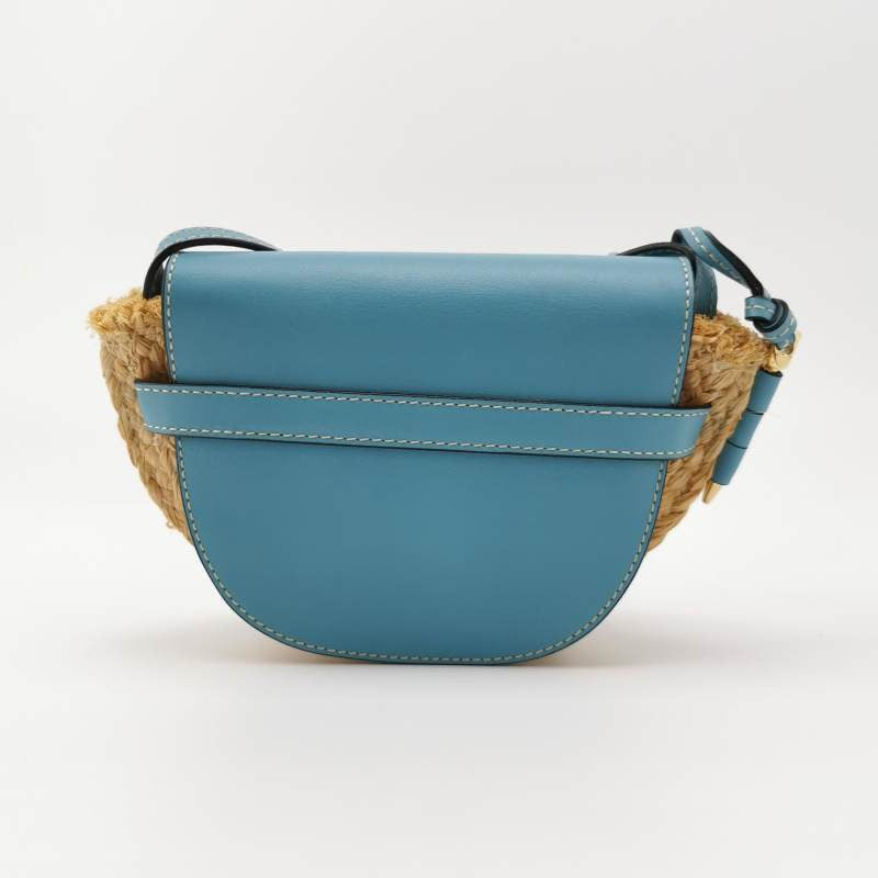 Loewe Gate Mini Blue Leather and Straw Crossbody Bag Luxbags