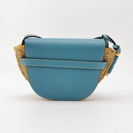 Loewe Gate Mini Blue Leather and Straw Crossbody Bag
