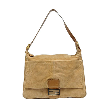 Fendi Mamma Baguette Large Brown Suede Leather Zipper Opening-Luxbags