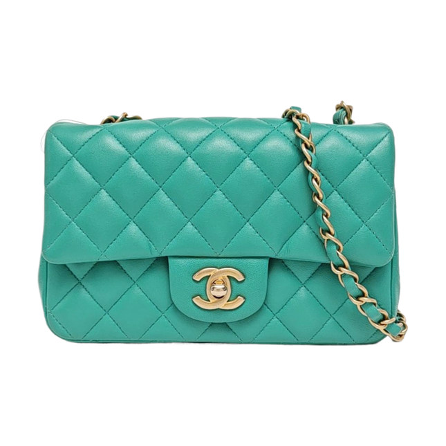 Chanel Classic Flap Mini 2018 Turquoise Blue Green Lambskin Leather Gold Hardware-Luxbags