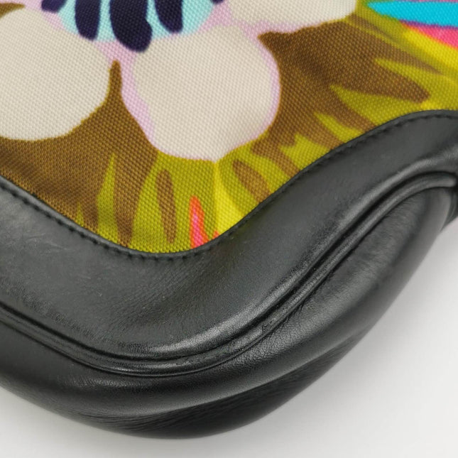 Gucci Jackie Vintage Mini Multicolor Floral Canvas Black Leather Shoulder Bag