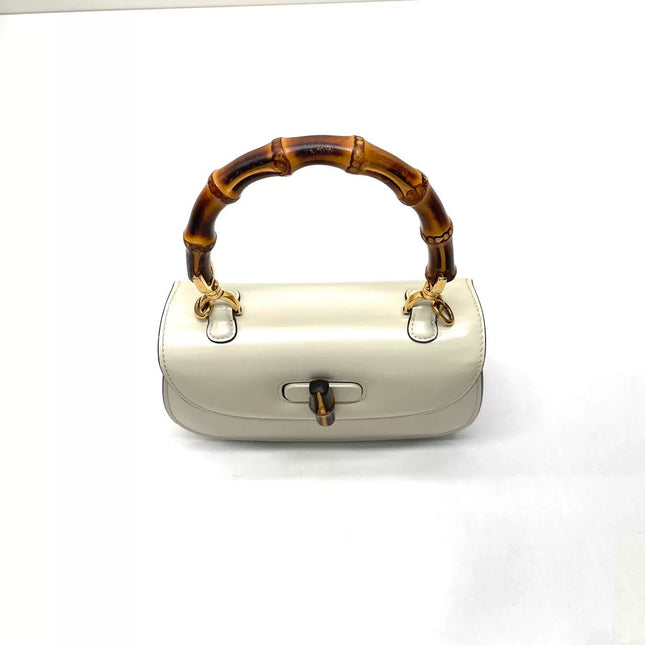 Gucci Bamboo 1947 Top Handle Bag Small White Box Leather Canvas Strap