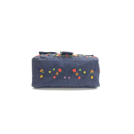 FENDI Mamma Baguette Blue Denim with Floral Beads Vintage