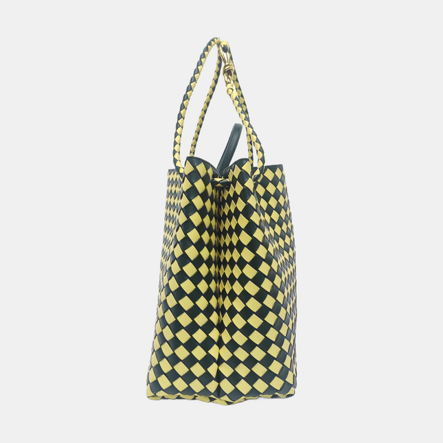 Bottega Veneta Andiamo Large Yellow and Green Checkered Intrecciato Leather Handbag