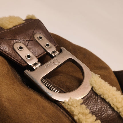 Dior Flight Medium Brown Shearling Leather Shoulder Bag