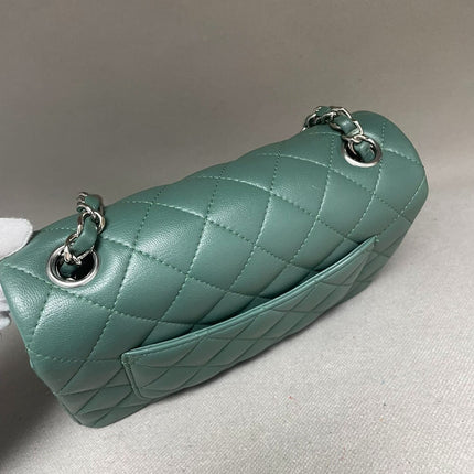 Chanel Classic Flap Mini Rectangular 2019 Green Lambskin Leather Silver Hardware