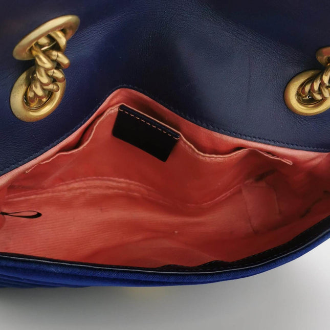 Gucci Marmont Mini Flap Navy Velvet Handbag