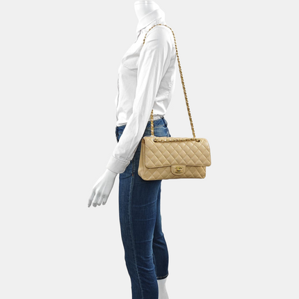 Chanel Timeless Classic Flap Medium Beige Caviar Leather Gold Hardware