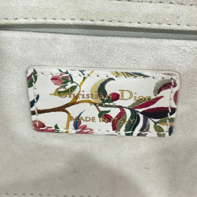 Lady D-Joy Medium Bird and Flower Embroidery Calfskin Leather