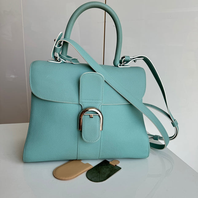 Delvaux Brilliant MM Medium Bright Tiffany Blue Calfskin Leather Crossbody Bag