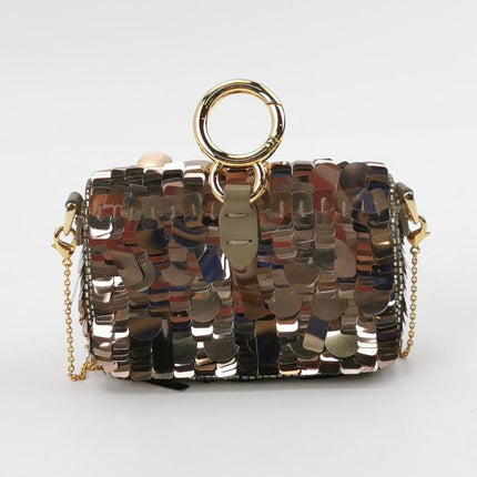 Fendi Nano Baguette Charm Pink Sequins Satin Interior Chain Strap